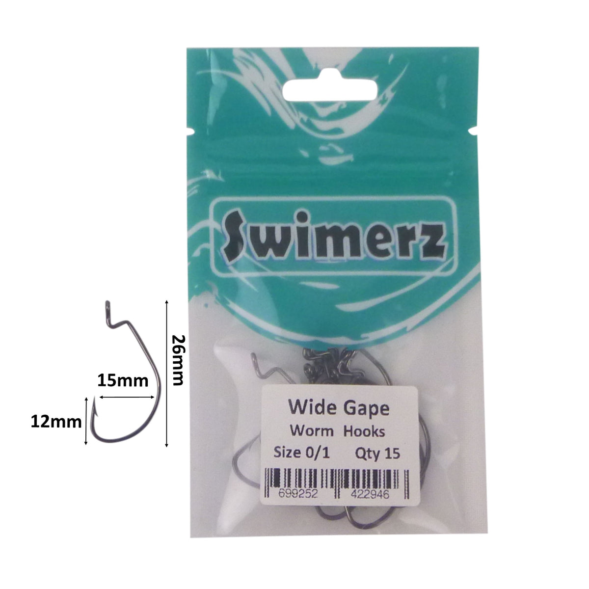 Swimerz 0/1 Wide Gape Worm Hook 15 Pack – Blue Seas Tackle Co